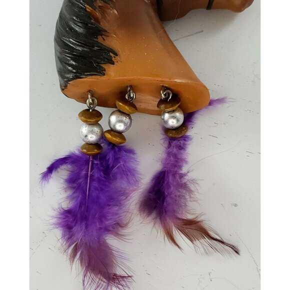 Horse Head Ornament With Purple Feathers Hanging Decor Western Christmas Decor - Picture 3 of 8
